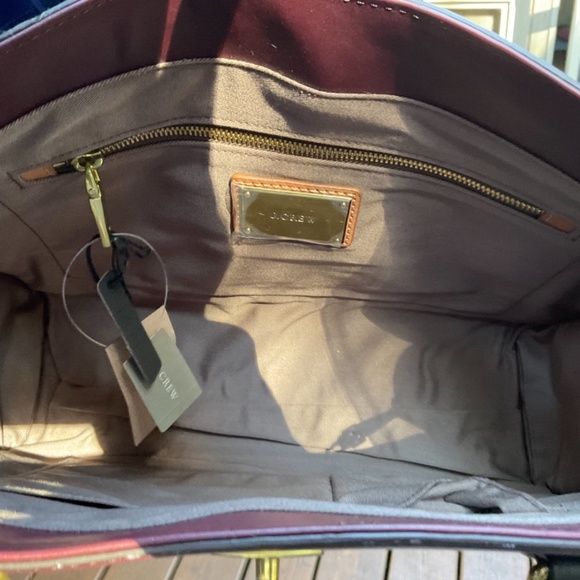 J. Crew Edie Colorblock Attaché leather handbag/ shoulder bag, merlot and black - Picture 7 of 11